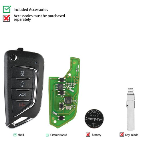[US Ship] 2023 Newest Xhorse XKCD02EN 4 Buttons Wire Remote for Cadillac Style 5pcs/lot