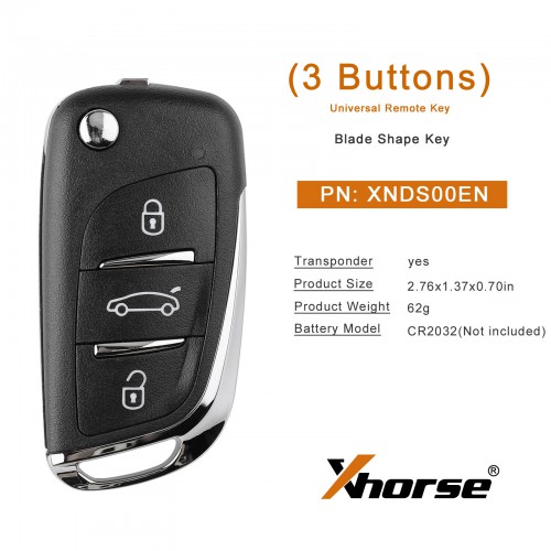 [EU Ship] Xhorse DS Style Wireless Universal Remote Key 3 Buttons XNDS00EN for VVDI Key Tool 5pcs/lot