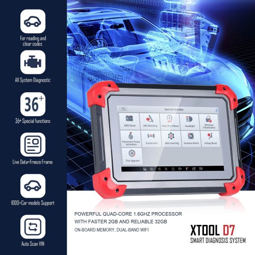 [US/UK Ship] XTOOL D7 Automotive Diagnostic Tool Bi-Directional Support OE-Level Full Diagnosis with 36+ Services IMMO/Key Programming ABS Bleeding