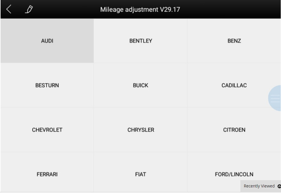 Mileage Adjustment Car List