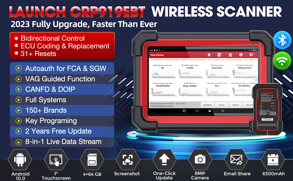 Launch CRP919E BT Diagnostic Scanner with Bluetooth Supports CAN FD DoIP and ECU Coding