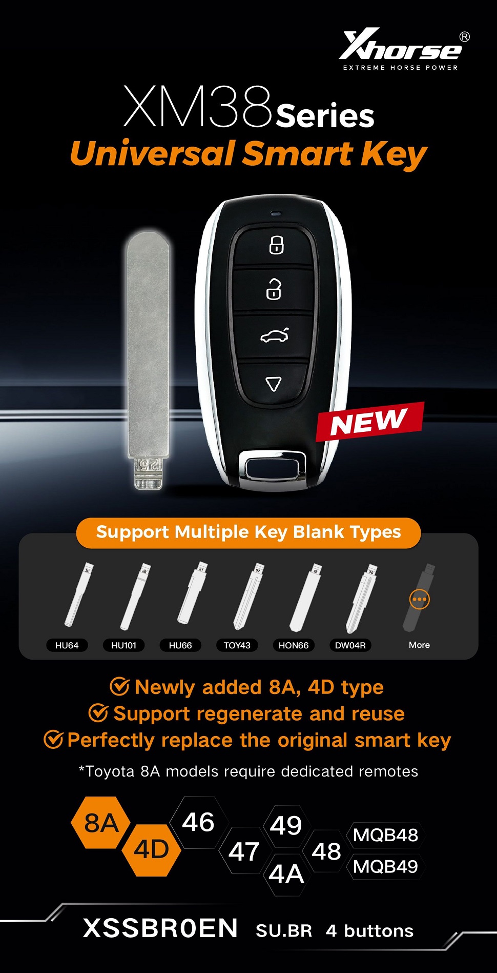 XHORSE XXSSBR0EN SU.BR Style 4 Buttons XM38 Series Universal Smart Key 5pcs/lot