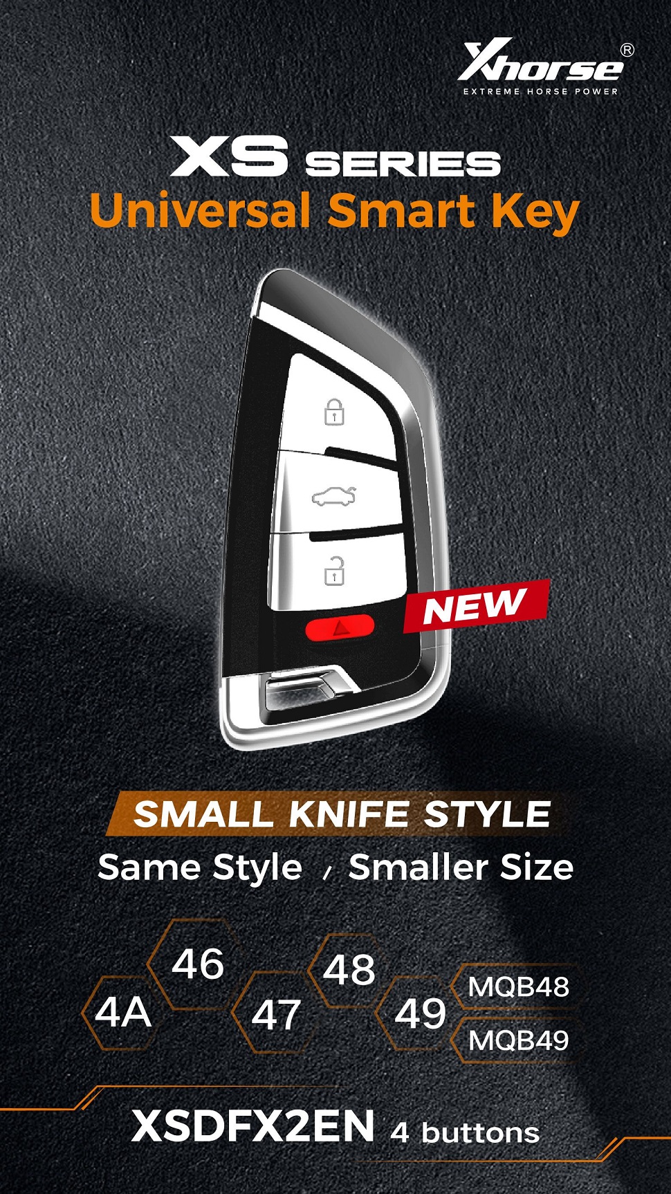 XHORSE XSDFX2EN Small Knife Style 4 Buttons XS Series Universal Smart Key 5pcs/lot