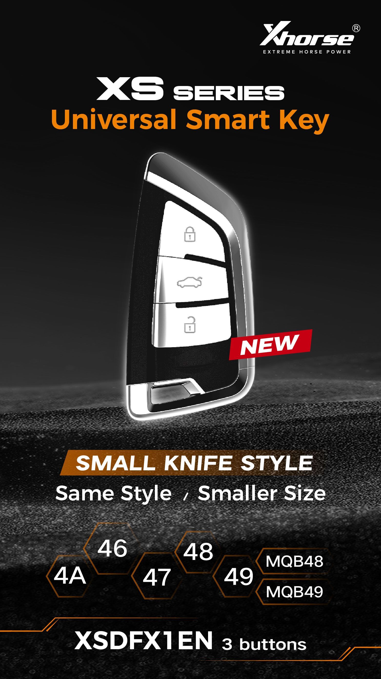XHORSE XSDFX1EN 3 buttons Small Knife Style Universal Smart Key  5pcs/lot