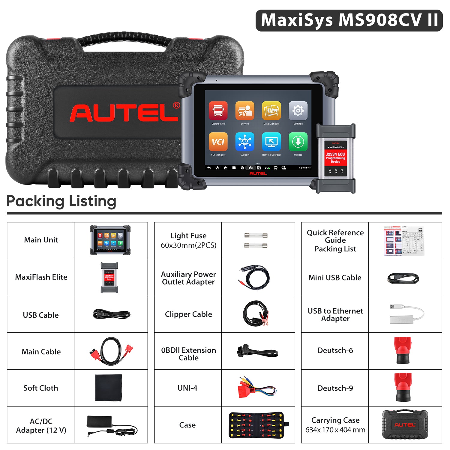 Autel MaxiSYS MS908 CV II Package List