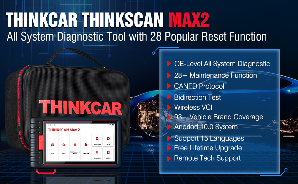THINKCAR ThinkScan Max 2 All System Car Diagnostic Scanner with 28 Maintenance Functions Lifetime Free Update