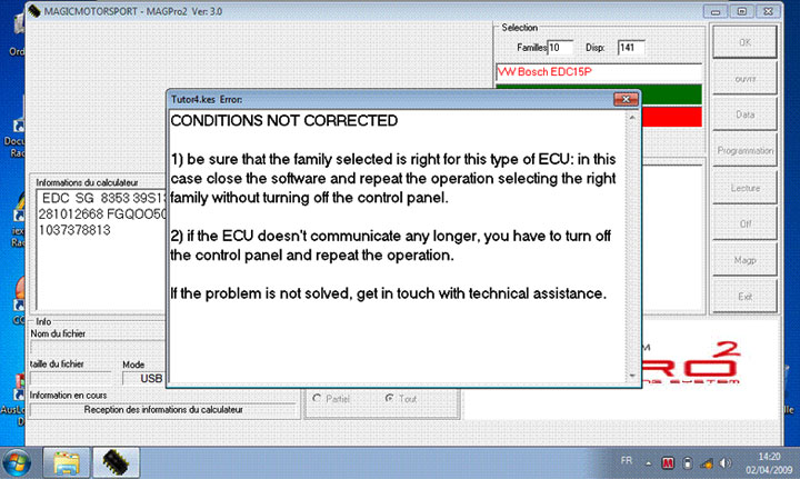 KESS problem " conditions not correct"