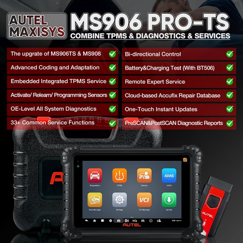 2024 Autel MaxiSYS MS906 Pro-TS OE-Level Full Systems Diagnostic and TPMS Relearn Tool with Complete TPMS + Sensor Programming