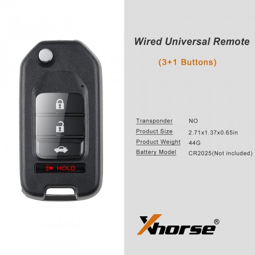[US Ship] Xhorse XKHO01EN Wire Remote Key Fob 3+1 Button for Honda Type 5pcs/lot