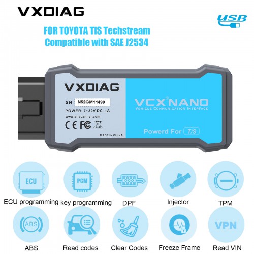 [US/UK/EU Ship] Wifi VXDiag VCX Nano for Toyota TIS Techstream V17.30.011 Compatible with SAE J2534 Support Year 2020