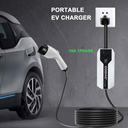 GODIAG EV Charger Portable Fast US Standard 220V dual Voltage Mode 16 Amps with 16.4ft Extension Cord Compatible with J1772 Electric Vehicle