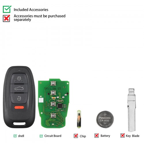 Xhorse XSADJ1GL VVDI 754J Wireless Smart Key for Audi 315/433/868MHZ A6L Q5 A4L A8L with Key Shell
