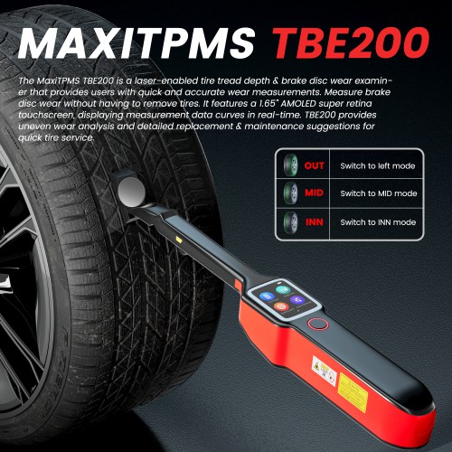 [UK/EU Ship] Autel MaxiTPMS TBE200E Tire Brake Examiner Laser Tire Tread Depth Brake Disc Wear 2in1 Tester Work with ITS600E