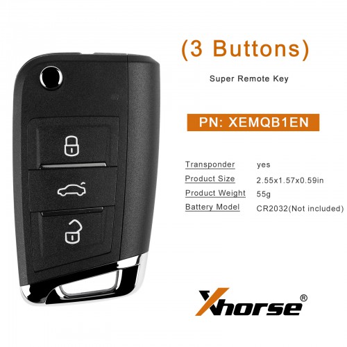 [EU Ship] Xhorse XEMQB1EN Super Remote Key VW MQB 3 Buttons with Built-in Super Chip English Version 5pcs/lot