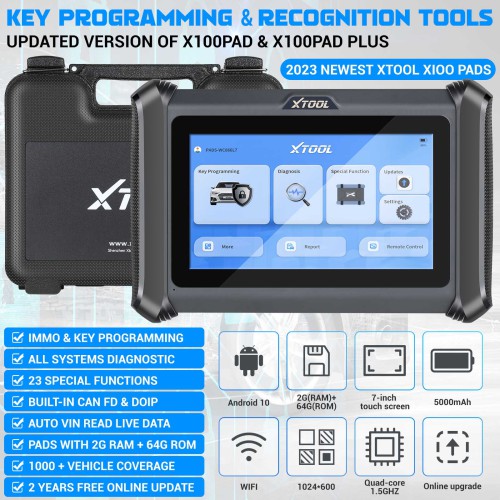 2023 XTOOL X100 PADS Key Programmer with Built-in CAN FD DOIP Supports 23 Service Functions Replace X100 PAD 2 Years Free Update