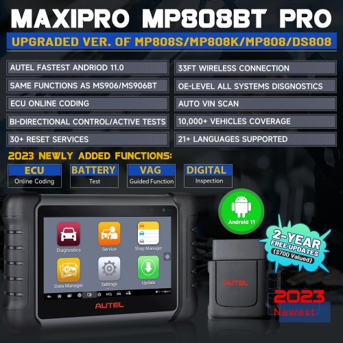 Autel MaxiPRO MP808BT Pro OE-Level Full System Diagnostic Tool with ECU Coding Refresh Hidden Upgrade of MS906 MP808 DS808