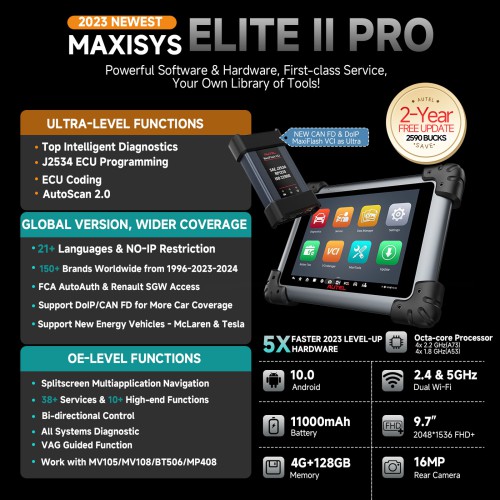 2023 Autel MaxiSys Elite II Pro Automotive Full System Diagnostic Tool with MaxiFlash VCI Support SCAN VIN and Pre&Post Scan