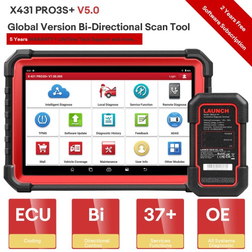 [Global Version] LAUNCH X431 PRO3S+ V5.0 Bi-Directional Scan Tool, 37+ Reset Service, OE-Level Full System Bluetooth Diagnostic Scanner, ECU Coding