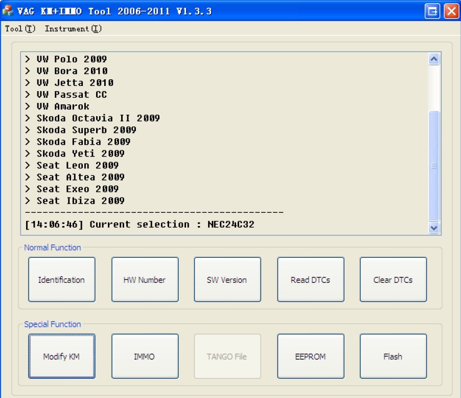 VAG KM+IMMO tool software display 1