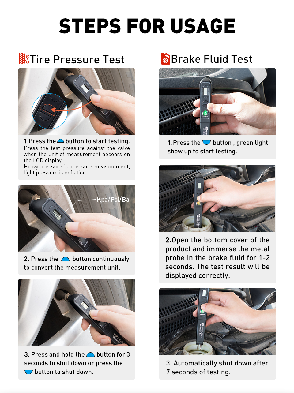 Brake Fluid Liquid Tester Pen + Tire Pressure Tester 2 in 1 