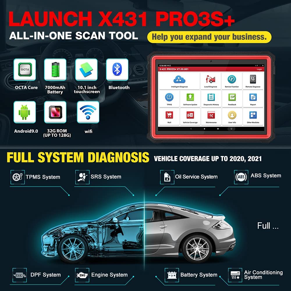 LAUNCH X431 PRO3S+ Car OBD2 Scanner Bidirectional Diagnostic Tool ECU Key  Coding