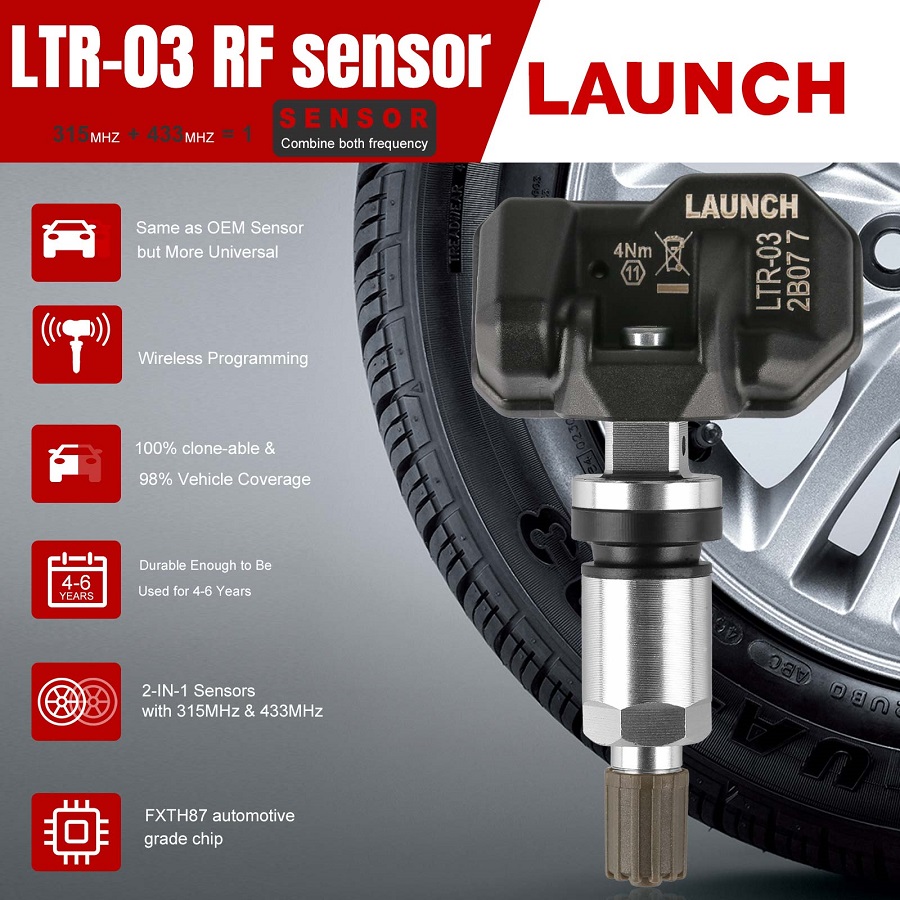 LAUNCH LTR-03 RF Sensor 315MHz & 433MHz TPMS Sensor Tool Metal & Rubber
