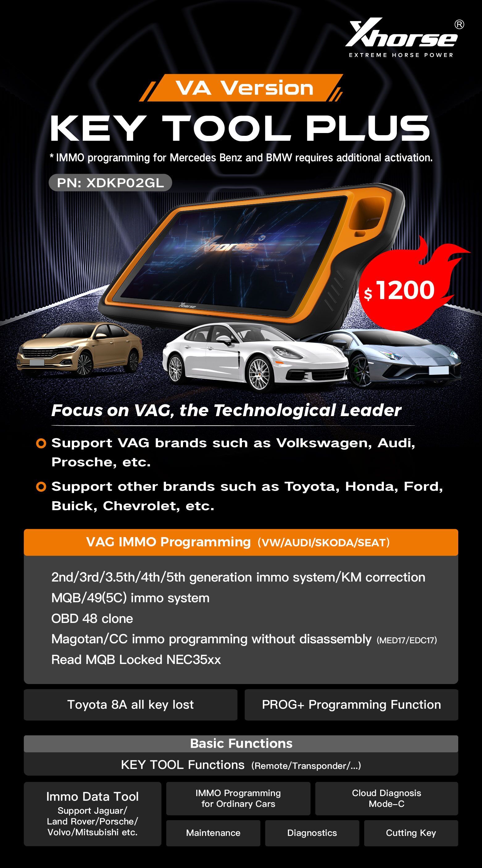 Xhorse VVDI Key Tool Plus VAG Version Supports VAG VW Audi Porsche with Free MQB License