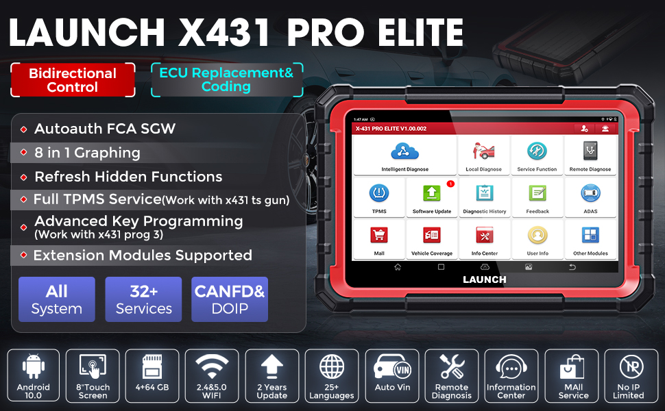 Launch X431 PRO ELITE Auto Full System Car Diagnostic Tools 