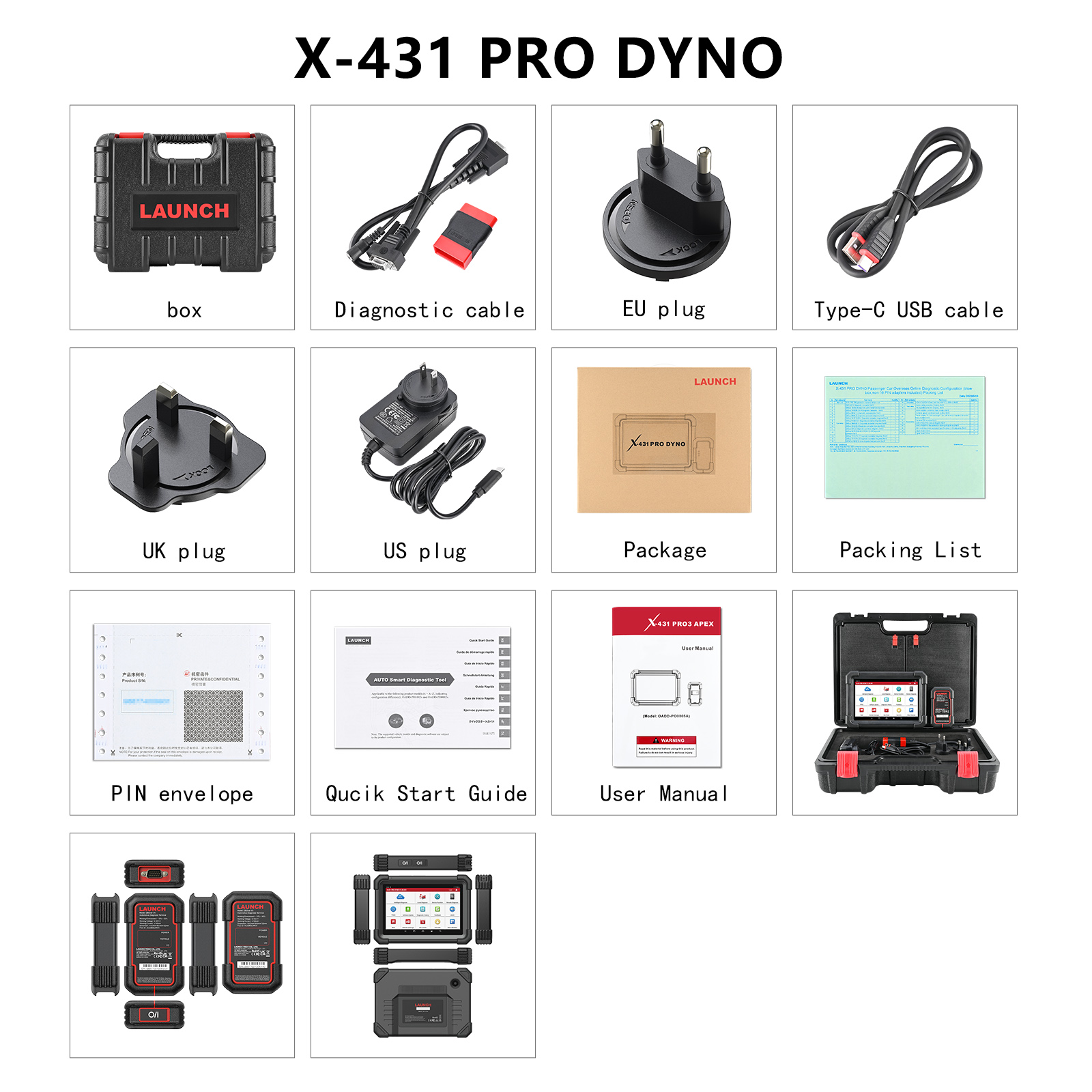 LAUNCH X431 PRO Dyno OBD2 Scanner for All Cars, ECU Coding, All System  Bi-Directional Scan Tool, 37+ HOT Functions, CAN-FD, DoIP, 7 Add-on Tools,  Immobilizer, TPMS, 2 Years Free Update 