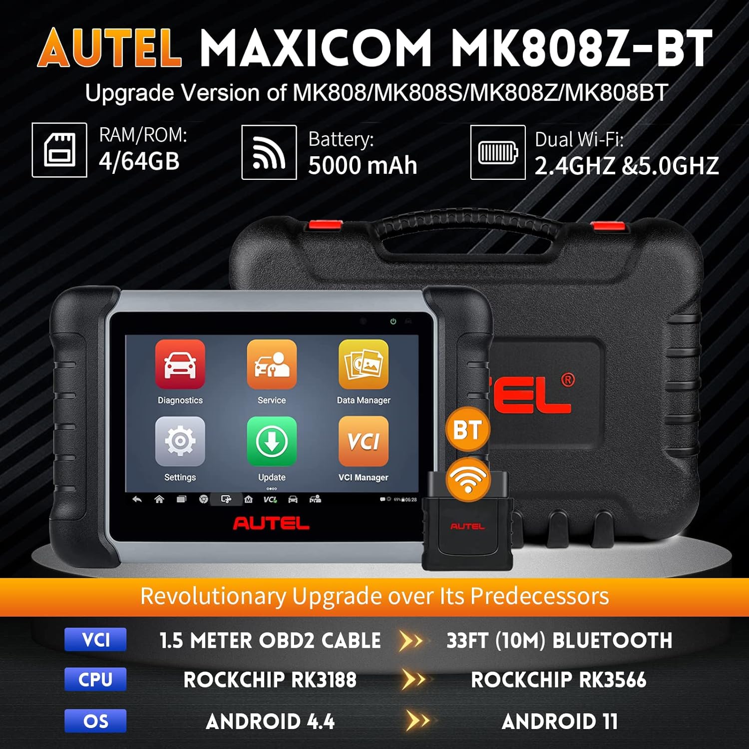 Autel MaxiCOM MK808BT PRO: 2024 Android 11 Bidrectional & Active Test Scan  Tool, BT Version of MK808S MK808Z MaxiCheck MX808S, 28+ Resets All System