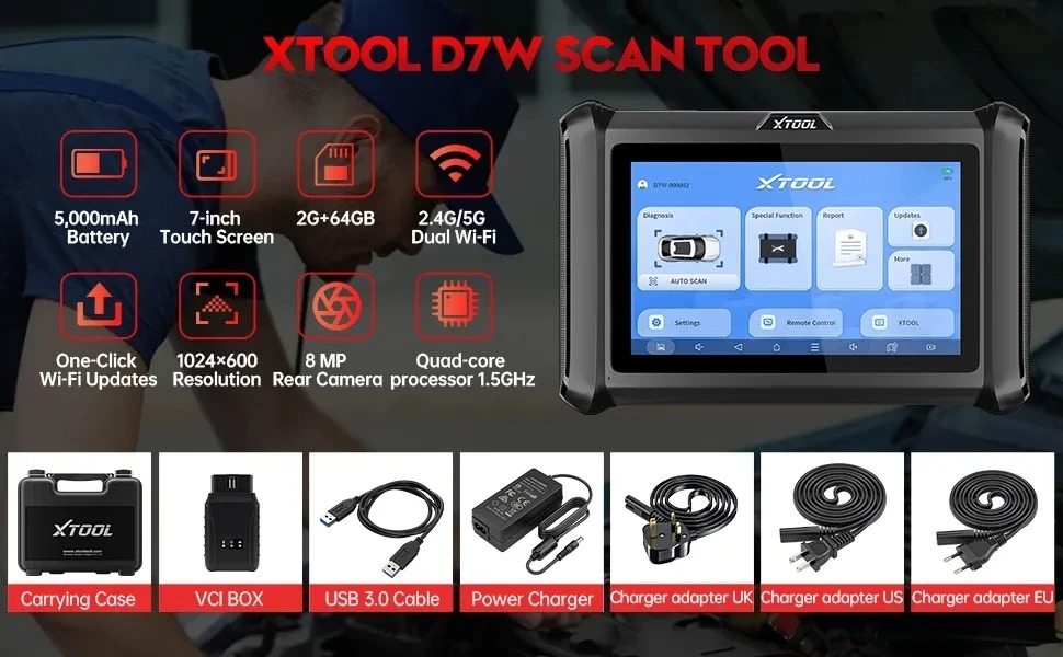 XTOOL D7W D7WIFI Bi-directional All Systems Diagnostic & Key Programmer Support ECU Coding CAN FD & DOIP 40+ Services