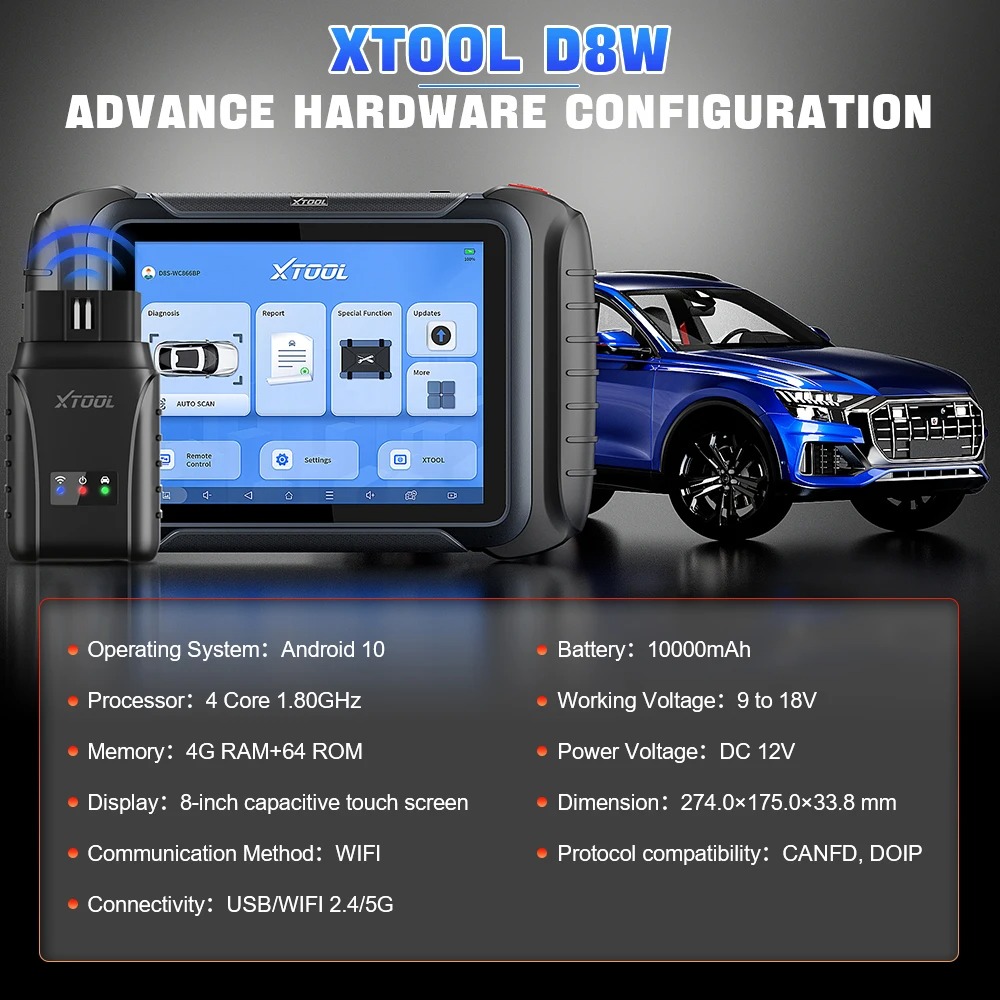 XTOOL D8W WIFI OBD2 Scanner Car Diagnostic Tool
