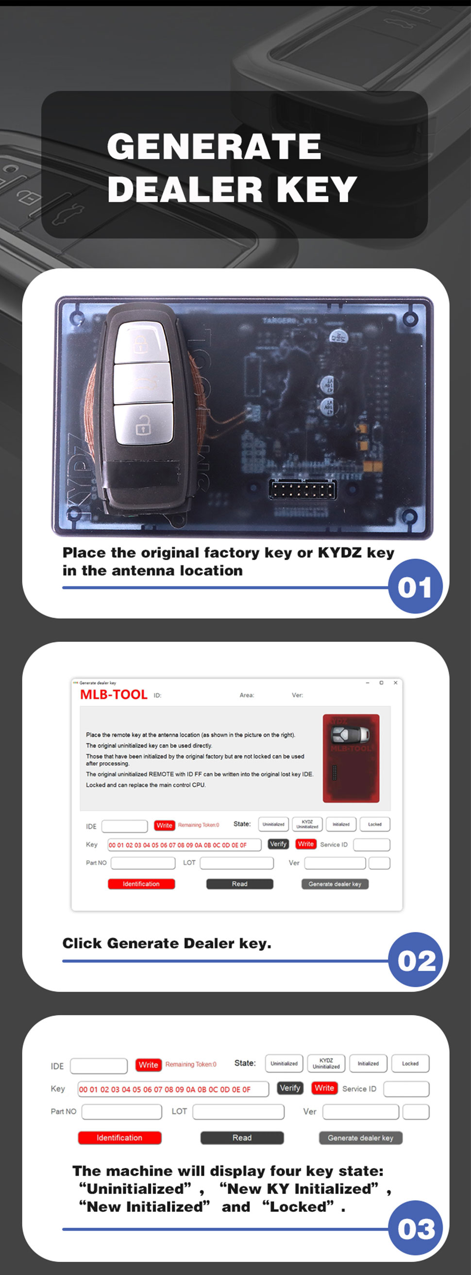 KYDZ MLB Tool Key Programmer for VW Audi Porsche Lamborghini Bentley Calculate MLB Data Generate Dealer Key with 3 Tokens for Calculation