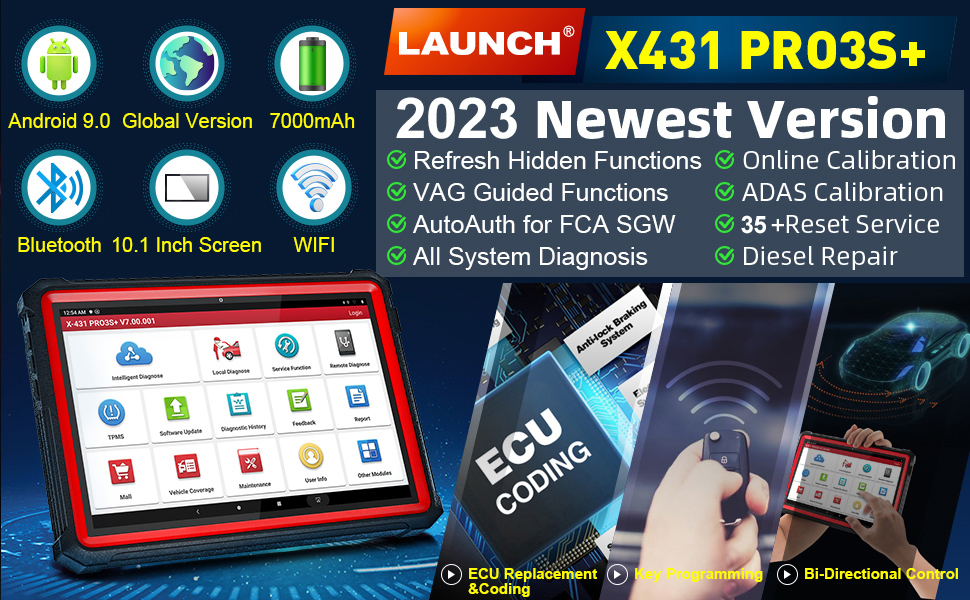 LAUNCH X431 PRO3S+ Bi-Directional Scan Tool with 31+ Reset Service / ECU Coding / AutoAuth FCA SGW