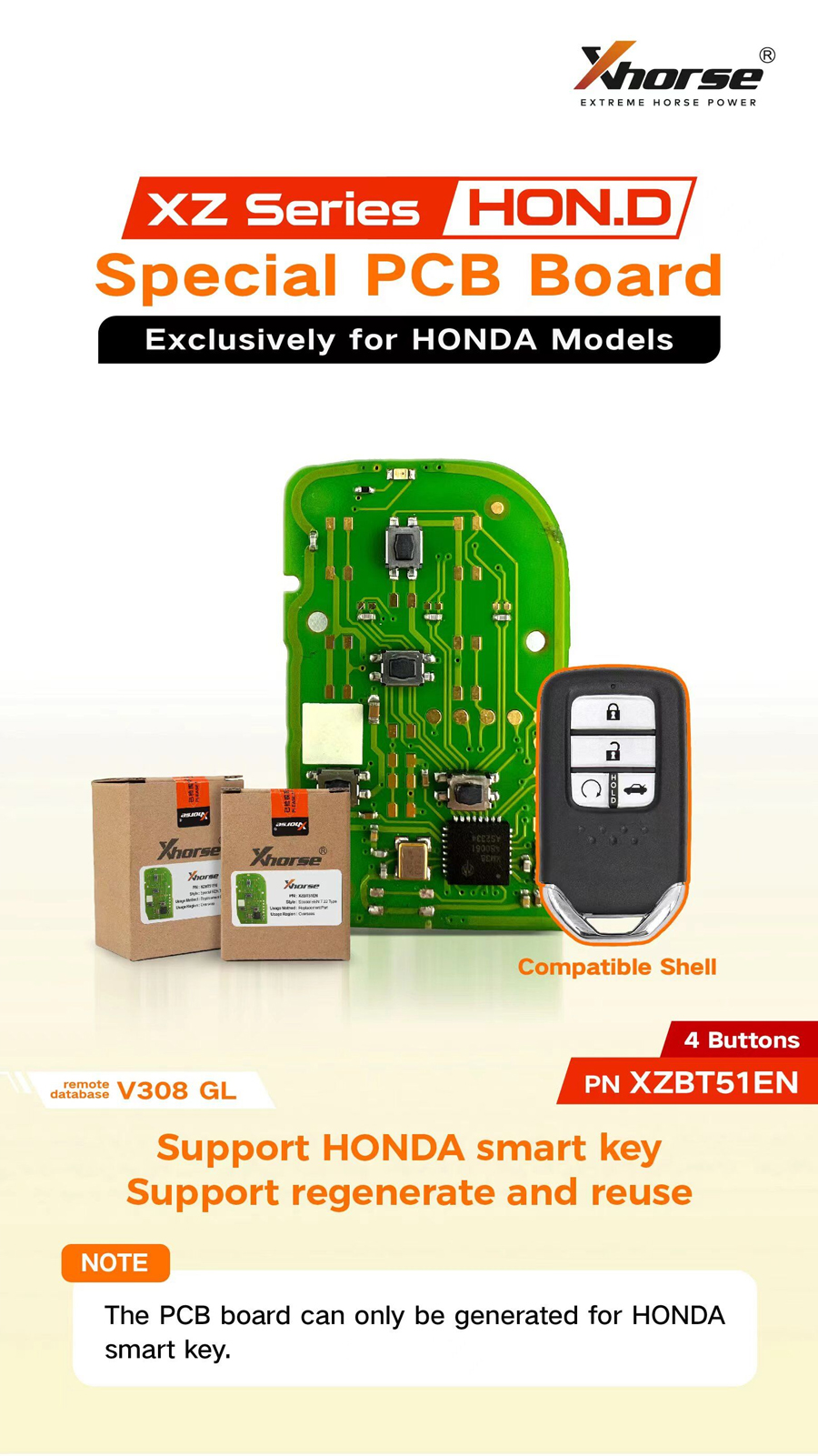 XHORSE HON.D XZBT51EN Special PCB Board Exclusively for HONDA Models 5pcs/lot
