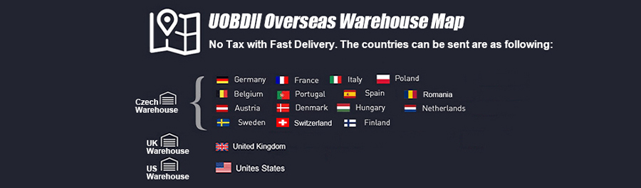 UOBDII Overseas Warehouse Map, Fast Delivery with Tax Free